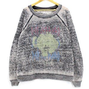 Deff Leppard Sweatshirt Crewneck Women's Gray Pullover Long Sleeve Graphic Faded